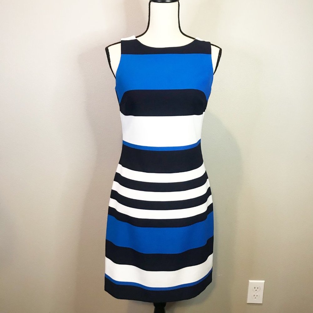 Lauren Ralph Lauren Blue White Black Striped Midi Dress